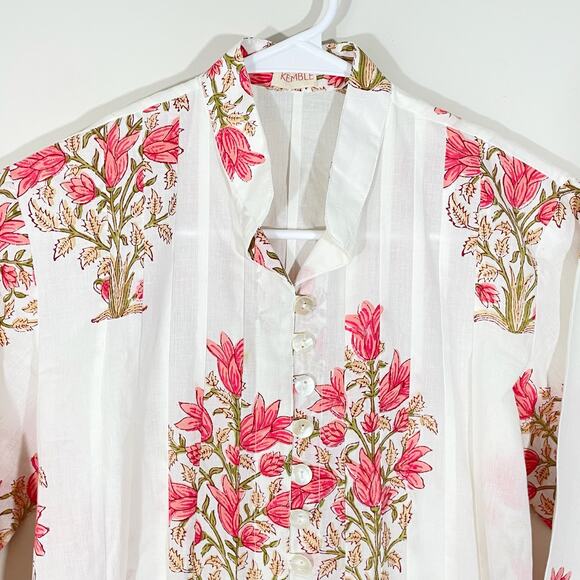 Kemble Palm Beach Button Up Kurta Tunic Womens Size XS Pink Floral - Picture 2 of 6
